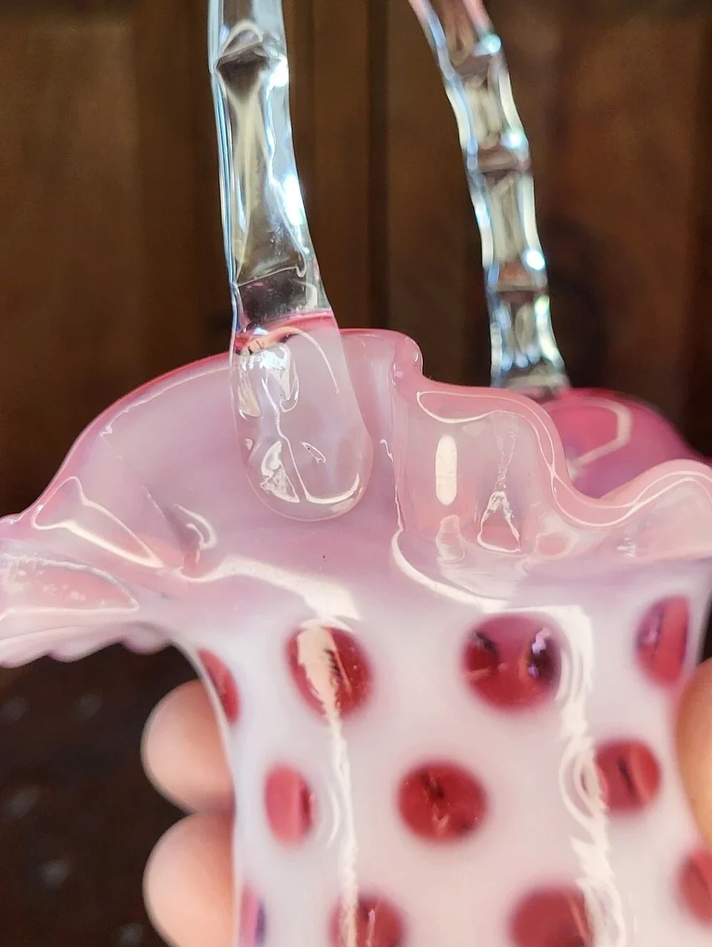 Pink Polka Glass Basket